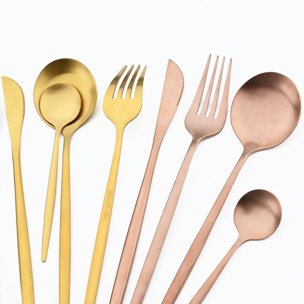 24pcs Black Cutlery Set Dinner Knives Fork Tea Spoon Dinnerware Matte Stainless Steel Tableware Flatware Kitchen Silverware Set