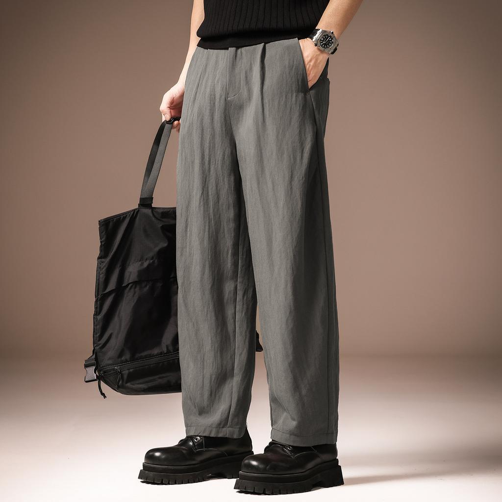 High-end Lyocell Linen-blend Texture Casual Pants Men's Summer Thin Versatile Loose Drape Straight Trousers