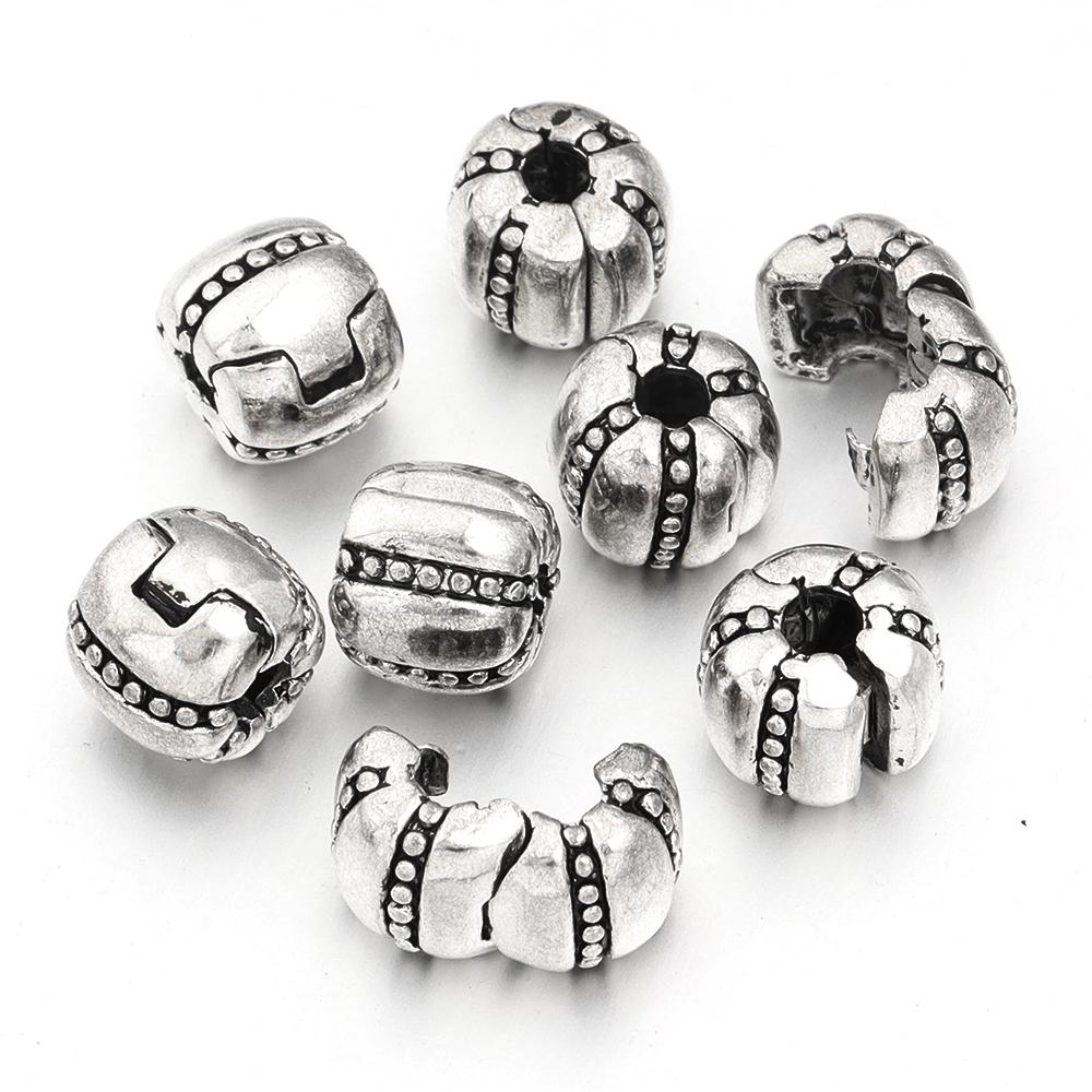 5pcs Positioning Buckle Multiple Styles Ancient Silver Fixed Clip Big Hole Spacer Beads For Jewelry Making DIY Bracelet Necklace