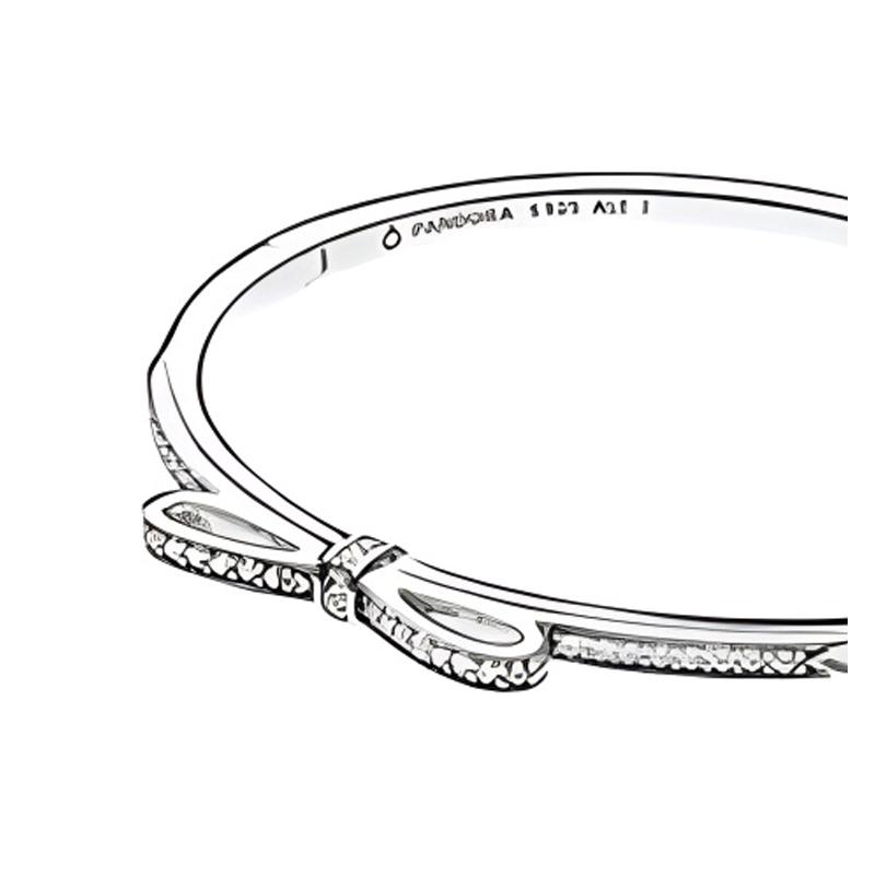 Pandora Brățară cu design de bandă pavé în formă de fundă pentru femei, argintie 590536CZ
