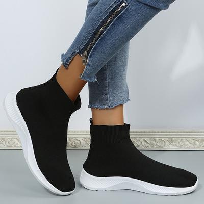Neue Herbst-Mesh-Schuhe Elastische Übergröße Flach Hoher Schaft Lässige Sportschuhe Mode Bequemer Anti-Rutsch-Schuh Zapatillas