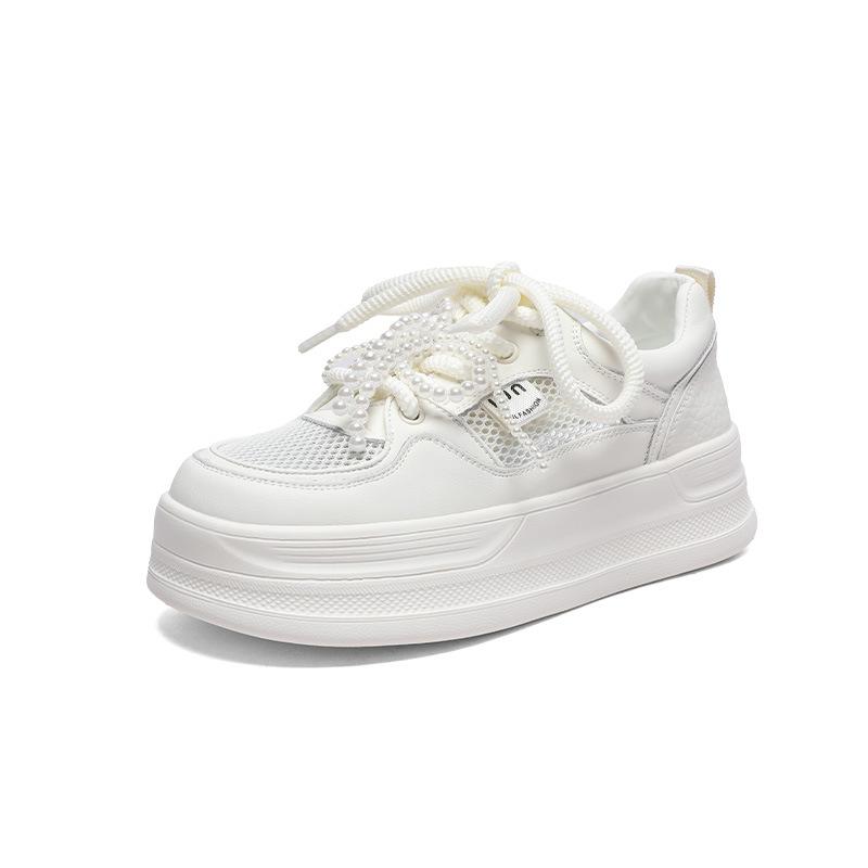 Bread little white shoes women's 2025 summer thin leather mesh breathable comfortable versatile casual sports thick baseplate shoes