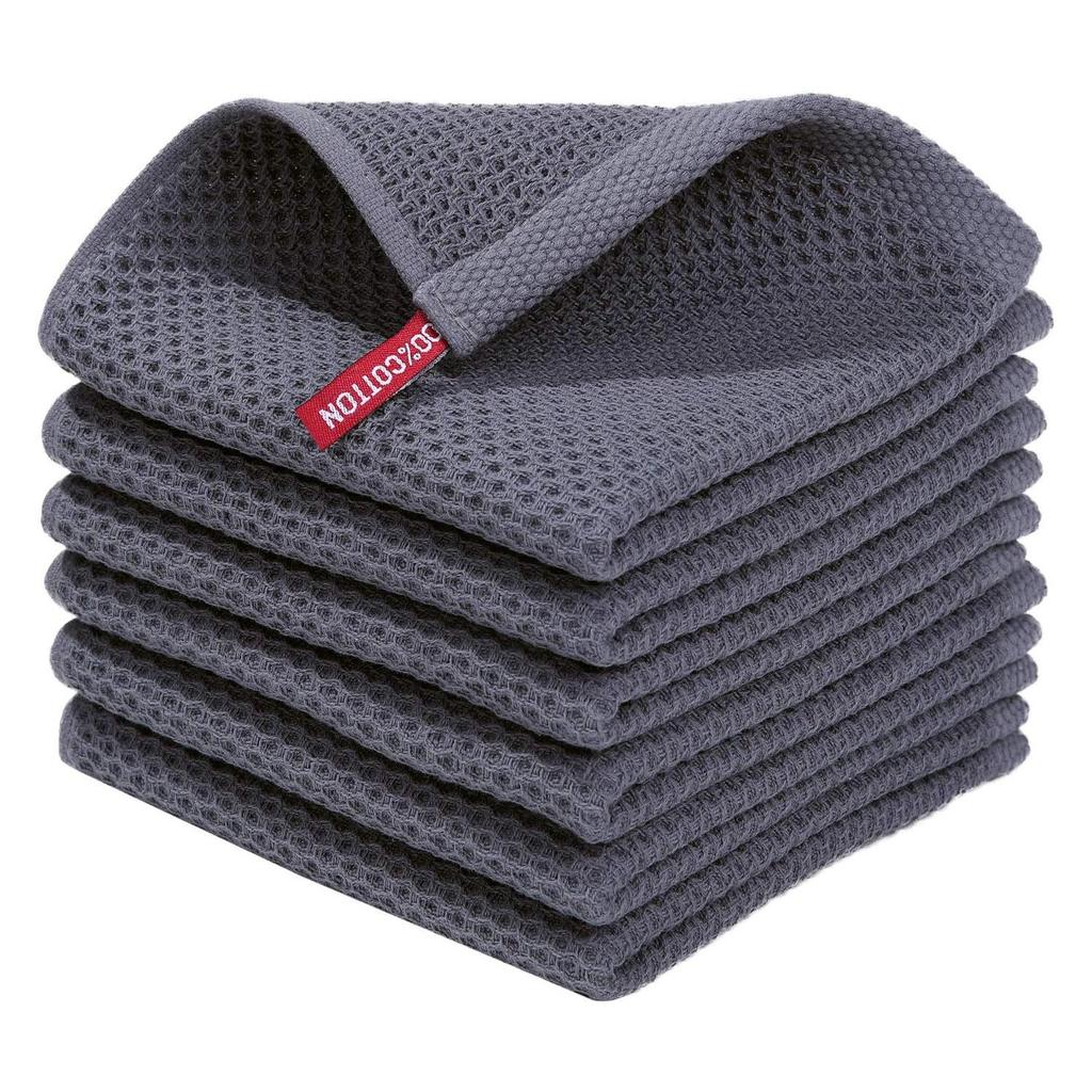 Pure Cotton Honeycomb Kitchen Towel Set - Easy-Clean, Hanging Loop, Waffle Weave Absorbent Dish Cloth.