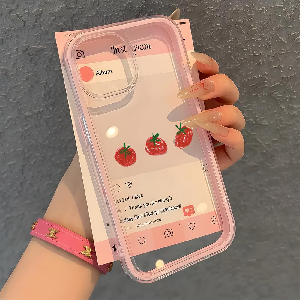 Cute Tomato Pattern Phone Case For iPhone 11 12 13 14 15 16 17 Pro Max Plus 17 Air 2 In 1 Candy Color Clear Silicone Soft Cover