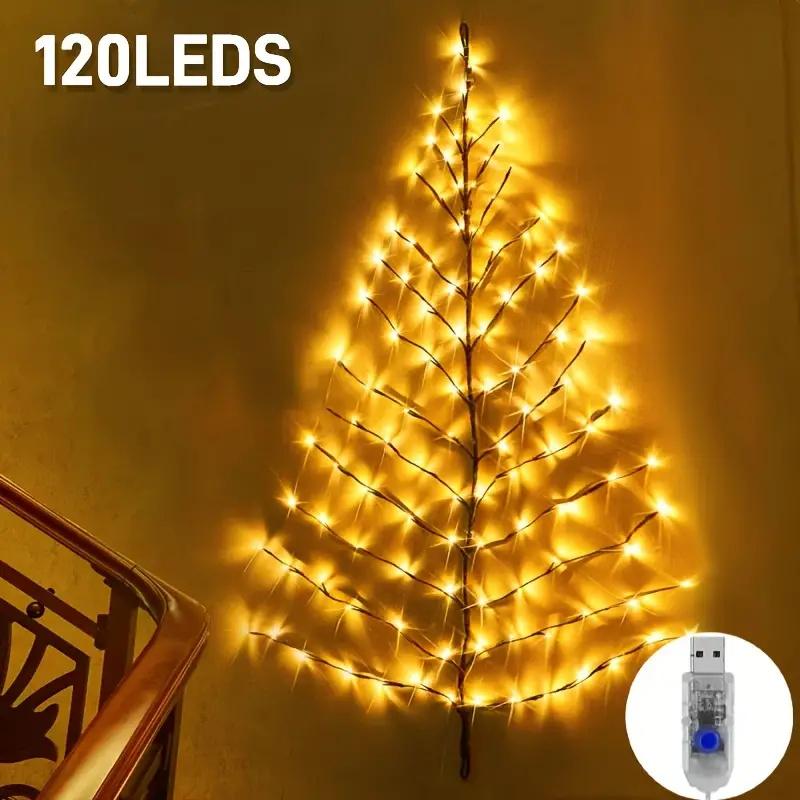

1,5 м 120 светодиодных рождественских веток USB ротанговое дерево 8 режимов DIY для дома гостиная вечеринка День благодарения рождественские украшения огни теплый белый