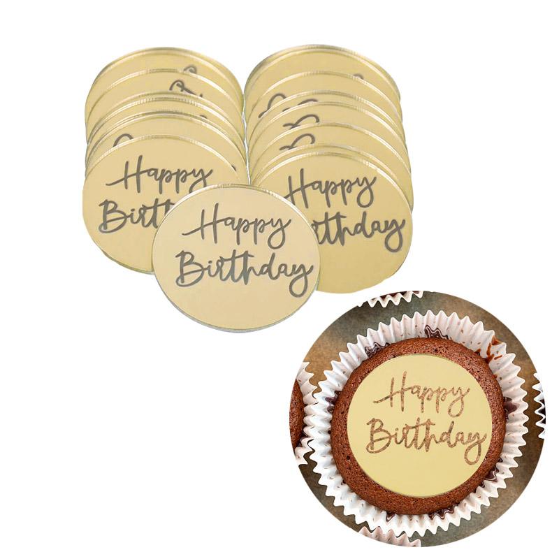 10 Stück Happy Birthday Cupcake Topper Gold Acryl Kreis Dessert Kuchen DIY Dekorationen Einsteckkarte Kinder Partyzubehör