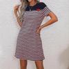 3D Printed Women's Loose O-Neck Pullover Dress Stripe Pattern Printing Comfortable Casual Short Sleeved Dress