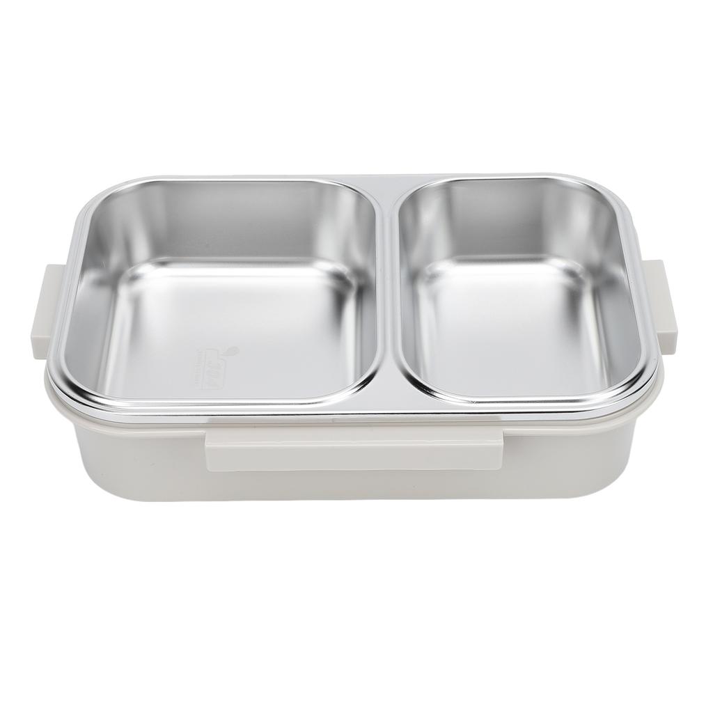 Stainless Steel Lunch Box Container Sealed Odorproof 2 Compartment Portable Square 1.2L Grey