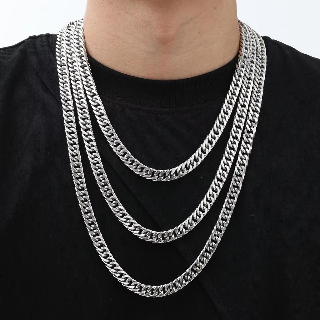 Vintage Cuban Chain Necklace for Men Women,3/5/7mm Stainless Steel Curb Link Chain Chokers,Casual Basic Punk Jewelry