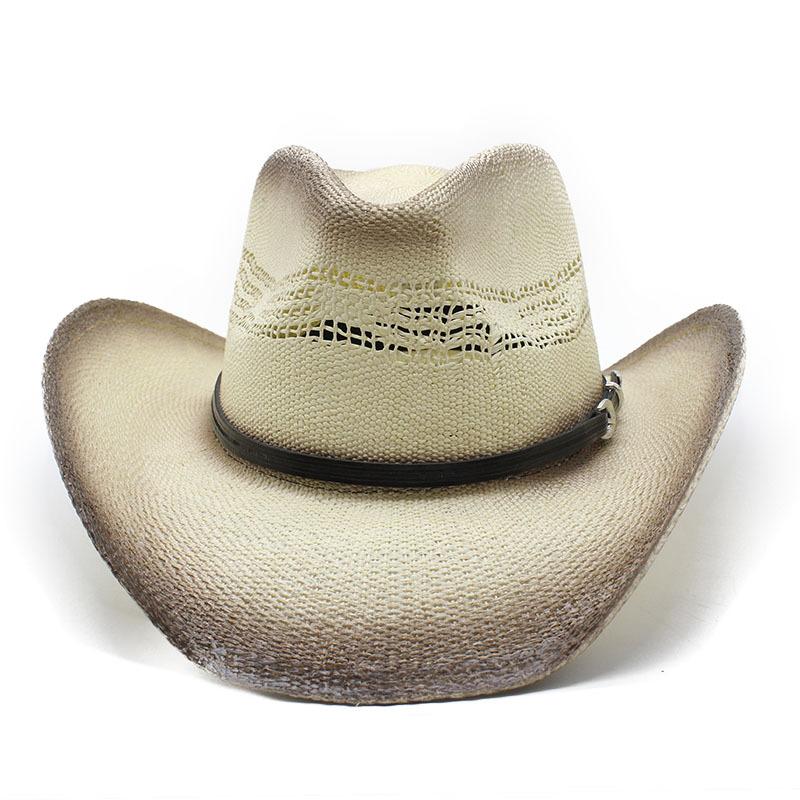Casual Stiff Version Big Brim Woven Papyrus Knight Cowboy Hat Jazz Hat