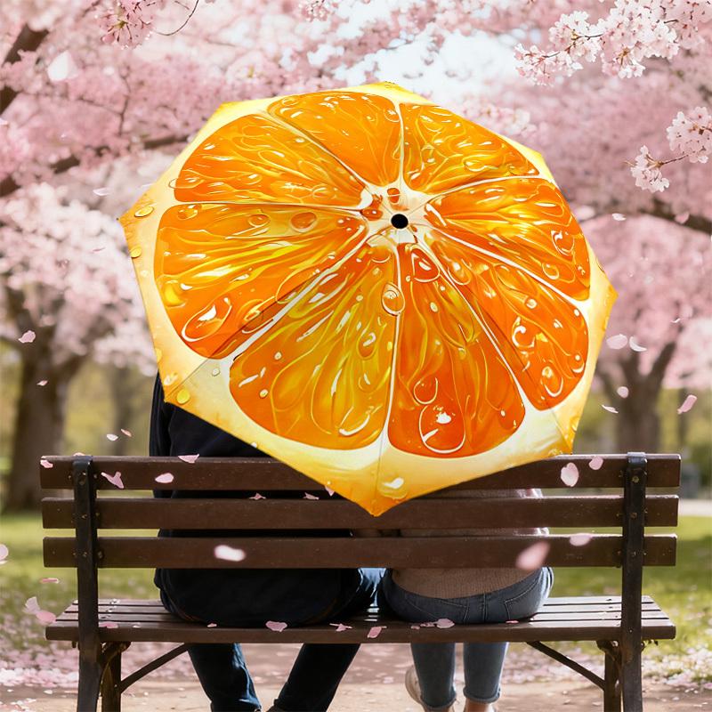 1PC Orange sliceAutomatic Open/Close Umbrella with Windproof, 8-Rib Sturdy Canopy, Durable Ribs, Fashionable Design, Outdoor Accessory, Fun Prin, Holi