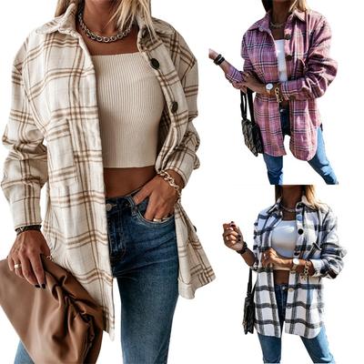 Plaid Shirt Women's Autumn and Winter New Loose Mid-length Woolen Coat Women