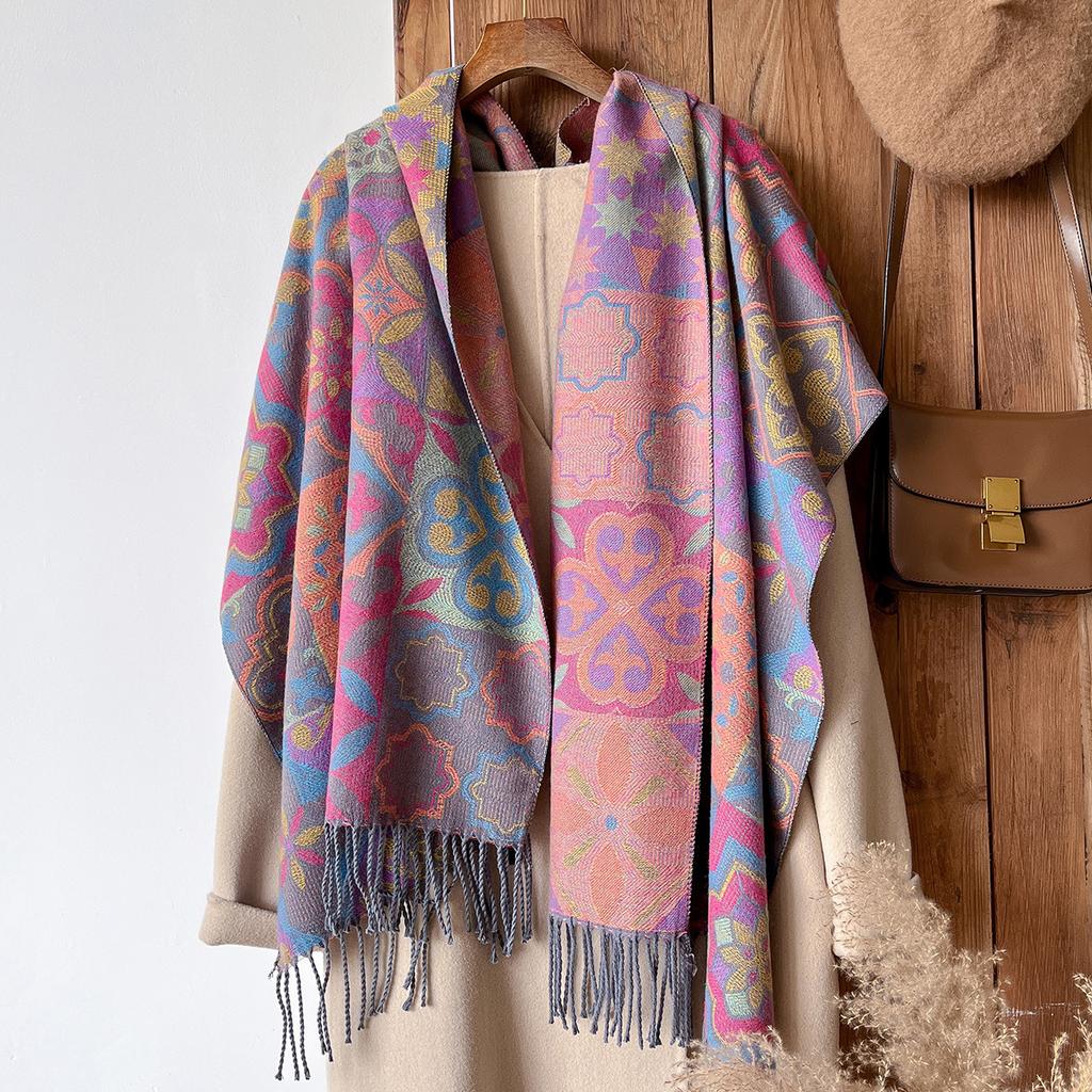Winter Shape Jacquard Scarf High-end Thick Fringed Scarf Temperament Versatile Imitation Cashmere Warm Shawl