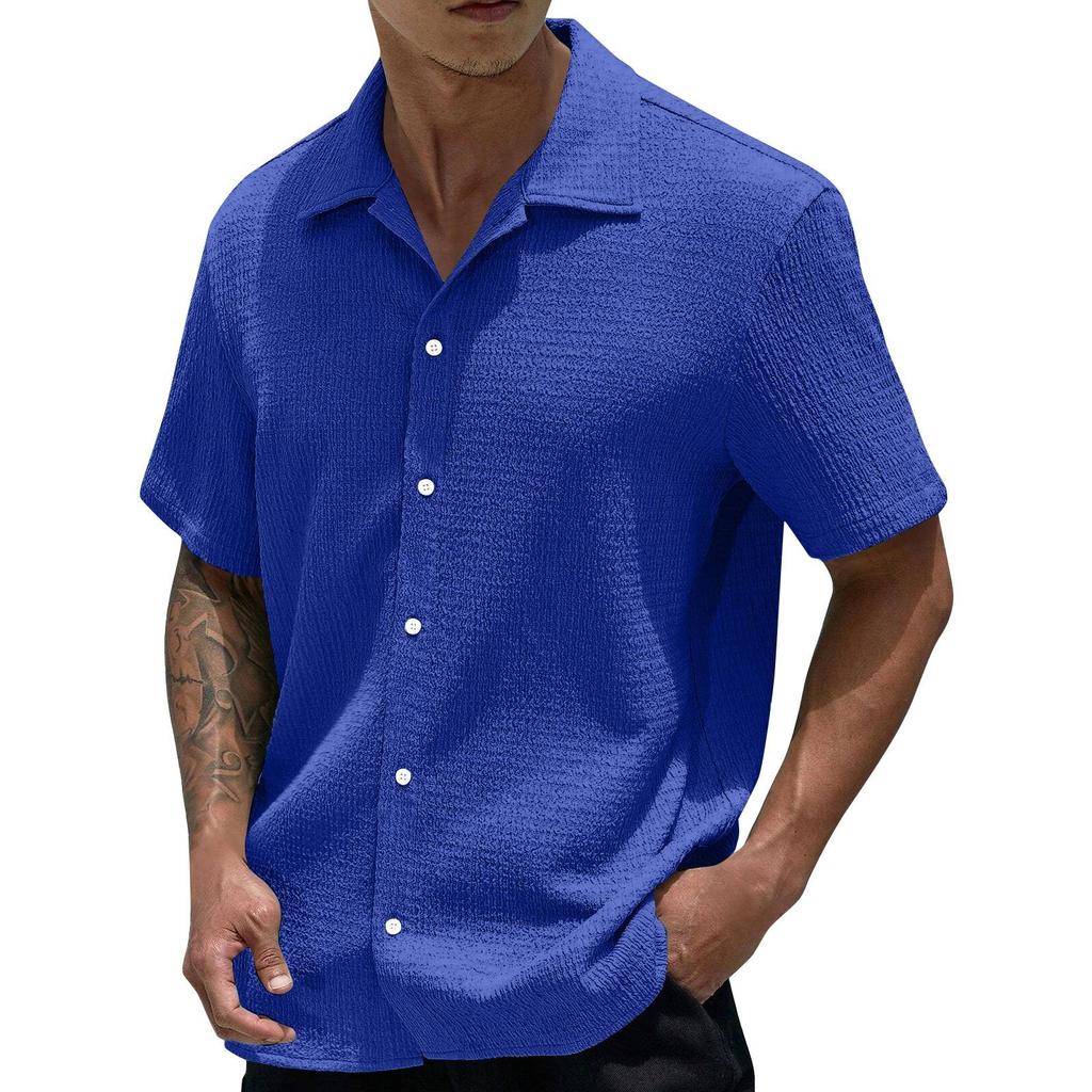 Men's Summer Solid Color Lapel Short-Sleeved Shirt Men's Casual Fashion Short-Sleeved Shirt