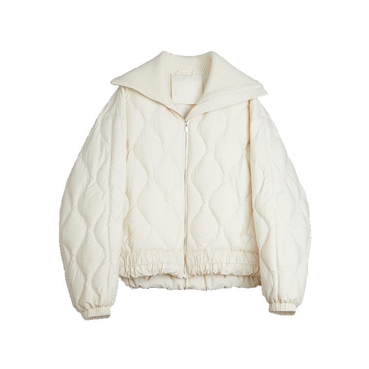 ELLE Collar Short Solid Color Loose Simple Comfortable Commuter Basic Down Jacket Women outerwear Off-White EY48871