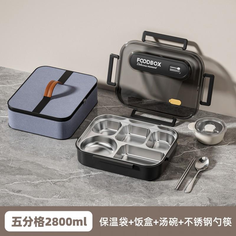 Lunch Box Acciaio Inox 2800ml Contenitore Bento 5 Scomparti per Adulti Adatto al Microonde Con Set Cucchiaio Forchetta