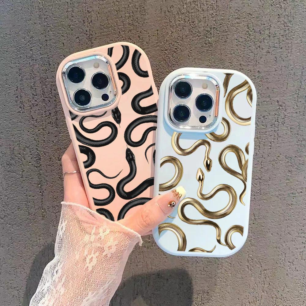 Мягкая задняя крышка N72 Black Gold Snake art для Samsung S24 Ultra A14 iPhone 16 Pro — фото 3