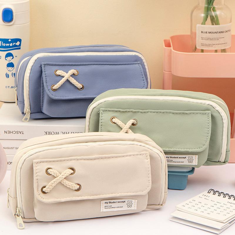 3 Layers Pencil Case Large Capacity Pen Bag Kawai Simple Style Pencil Pouch School Office Stationery Organizer Supplies