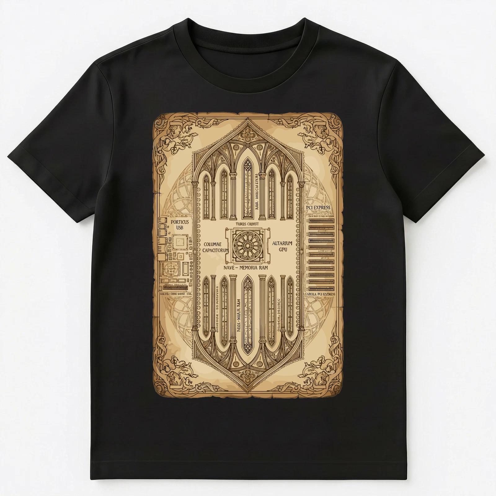Computer Enthusiast Medieval Motherboard Tech Diagram Unisex T-Shirt S
