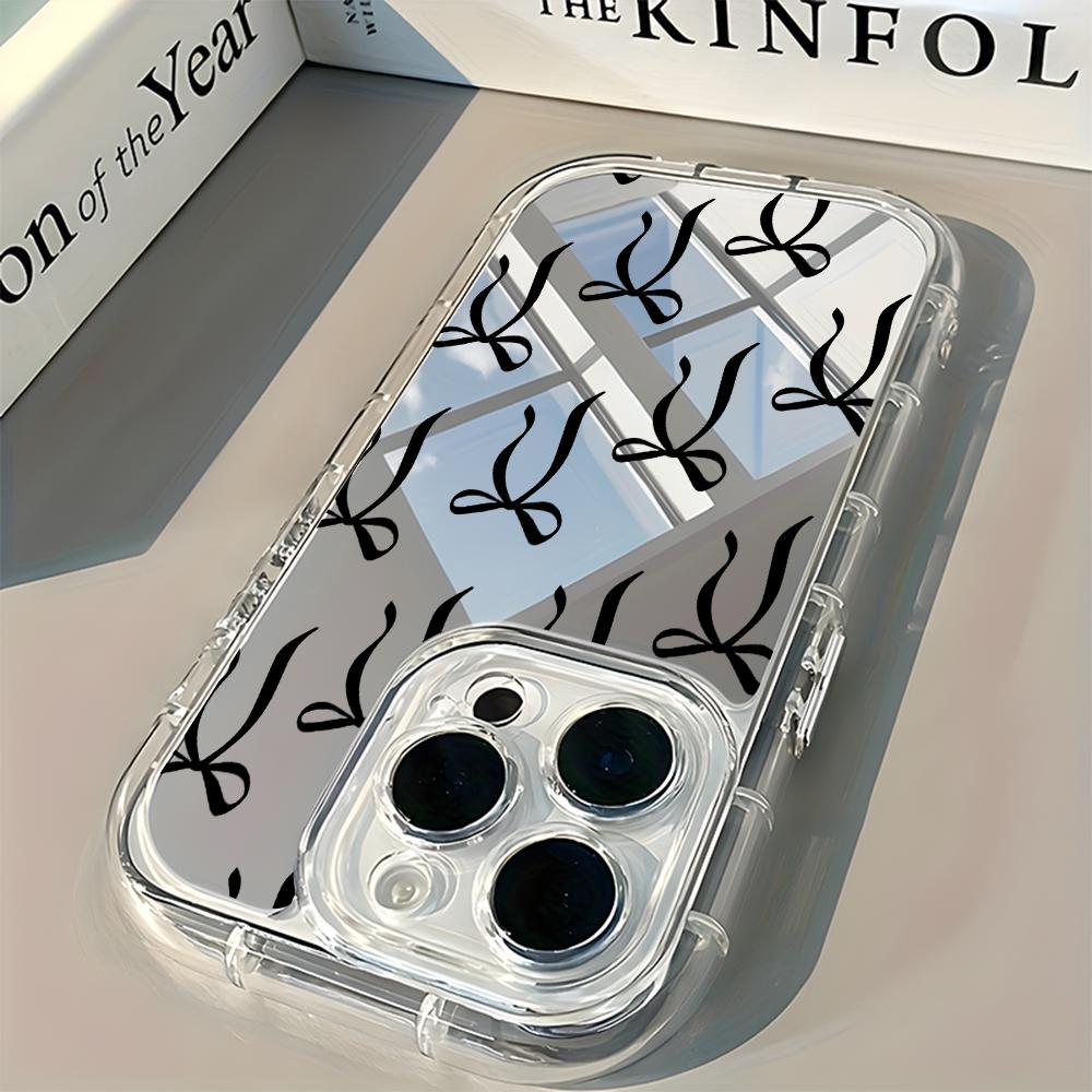 Black Bow Pattern Back Mirror Phone Case For iPhone 17 16 15 Pro 14 13 12 11 Pro Max X XR XS 7 8 Plus 17 Air Shockproof Cover