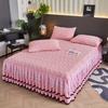 Winter Thickened Plush Bed Skirt with Lace Ruffle, Warm Coral Fleece Mattress Cover, Non-Slip Bedspread