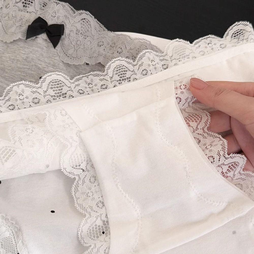 3Pcs Dot Lace Bowknot Panties Sweet Underwear for Women Lingerie Seamless Briefs Girl