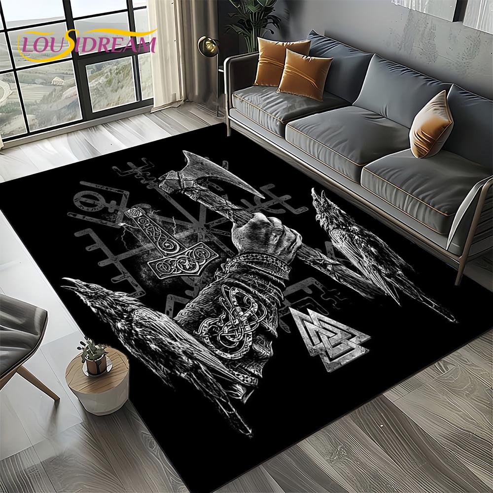 Odin Simbolo Vichingo Valknut Nordico Valhalla Tappeto Tappetino per Soggiorno Camera da Letto Casa Decorazione Divano, Tappeto da Area Tappetino Antiscivolo per Pavimento