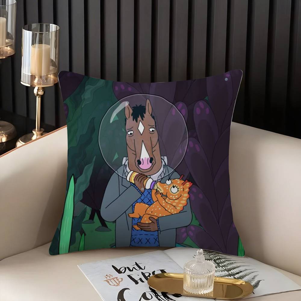 B-Bojack Horseman Pillow Case Home Dorm Chair Back Short Plush Double-Sided Printing Office Nap Time Cushion Cover