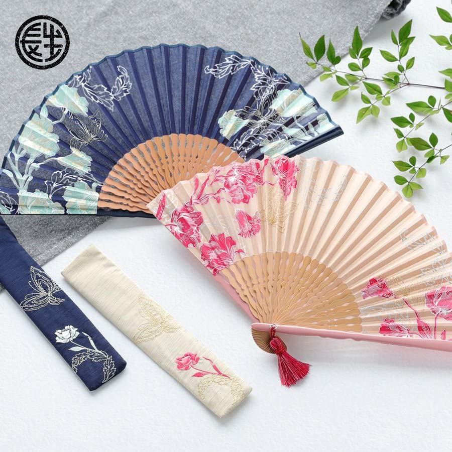Stylish Business Fan Set with Fan Case and Handkerchief Bouquet Beige [Osaka Choseido] Women's -