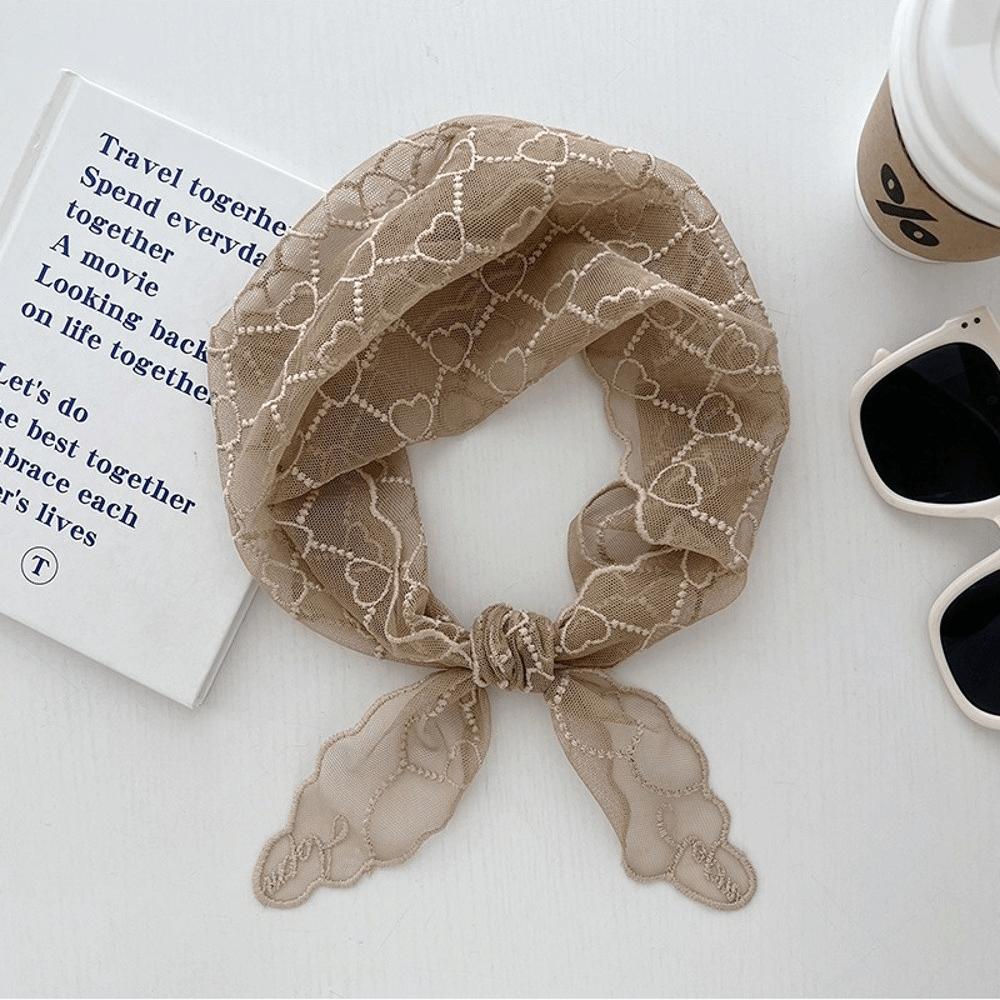 Versatile Elegant Silk Scarf Heart Pattern Retro Lace Scarf Breathable Hair Ribbon Women's Accessory
