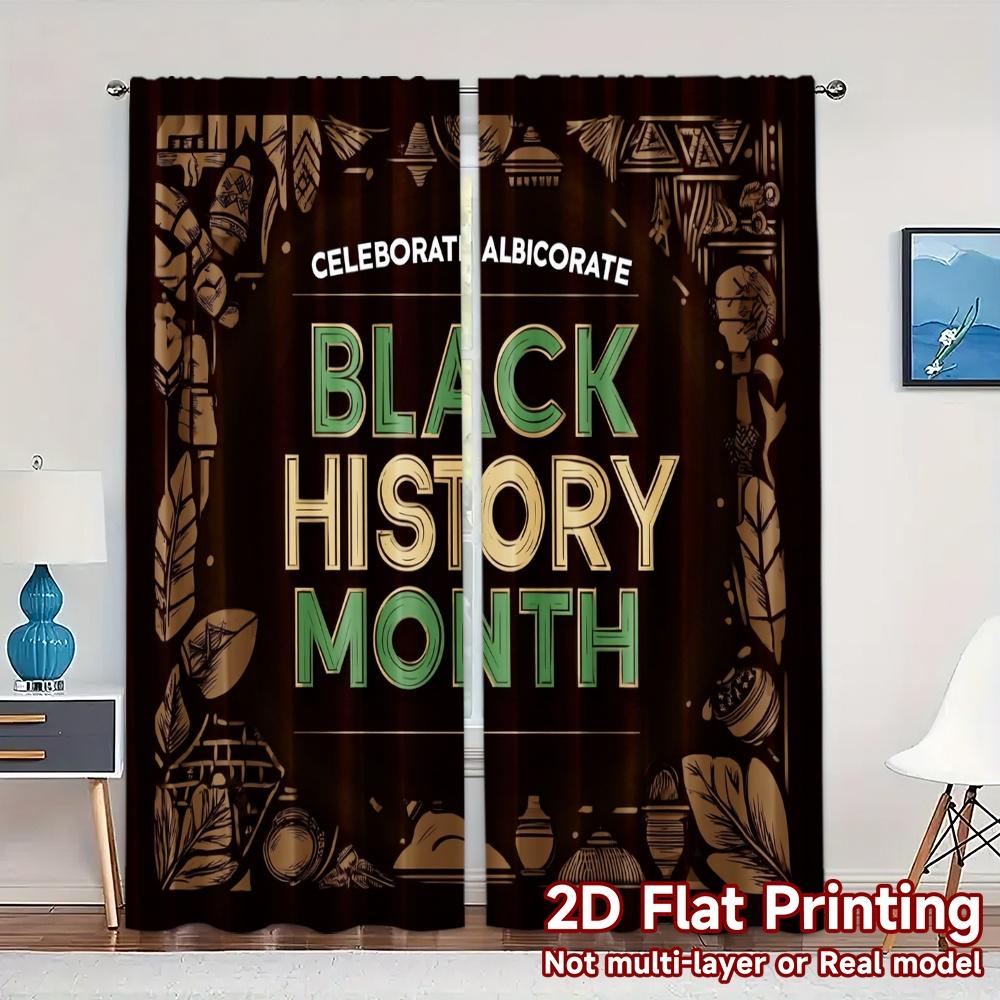 

2pcs 2D FLAT PRINTING Curtains (Without Rod) BlackHistoryMonth Light Filtering Modern Curtains Durable 100% Polyester Fabric 100*130 Grommet Top 1pcs