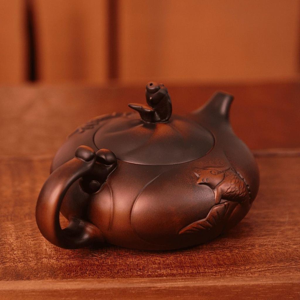 260ml Purple Clay Dragon and Phoenix Teapot Large Capacity Handmade Tea Pot Home Use Retro High-end Tea Brewing Pot