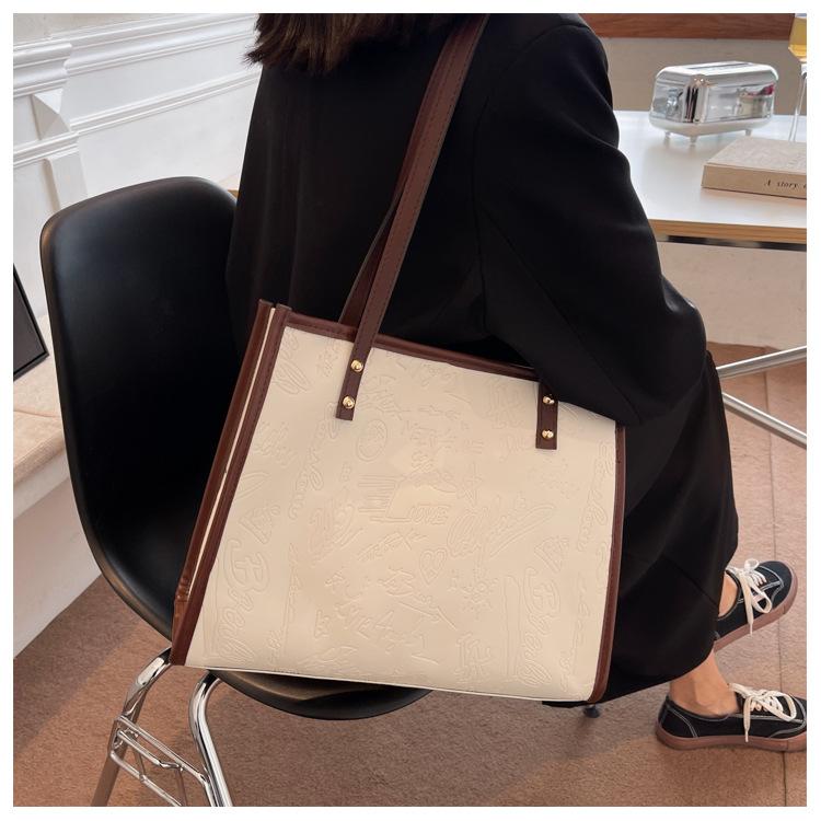Women's Faux Leather Large Capacity Satchel Bag Korean Style Vintage Single Shoulder Handbag Crossbody Purse