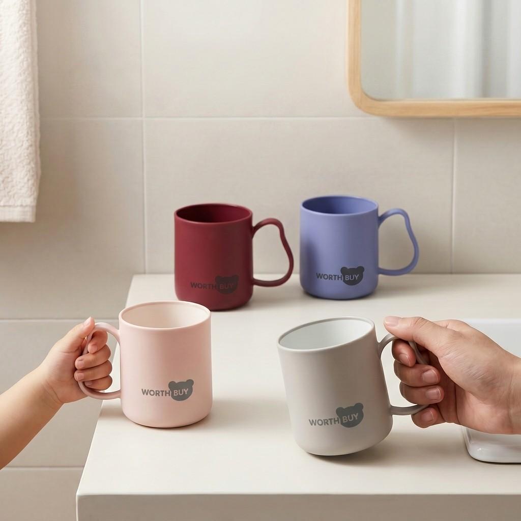 Unbreakable PP Plastic Bathroom Tumbler Cup with Handle Matte Toothbrush Mug Drinking Cup for Kids Home Bathroom Accessories