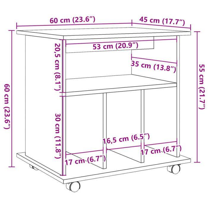 VidaXL Armoire à roulettes vieux bois 60x45x60 cm bois d'ingénierie, armoire, classeur mobile, meuble de bureau, armoire de 856662