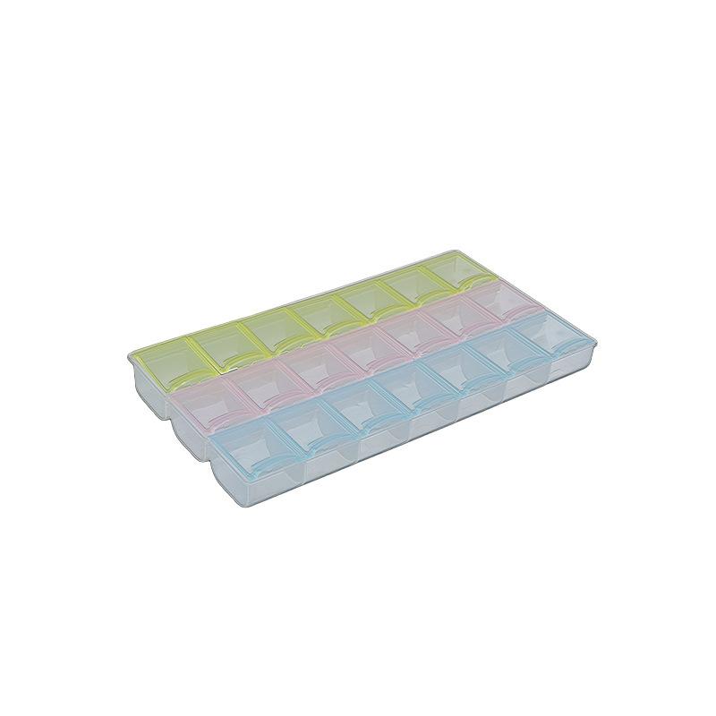 Health Care Portable One-week Reminder 3 Rows of 21-grid Rainbow Diamond Storage Box