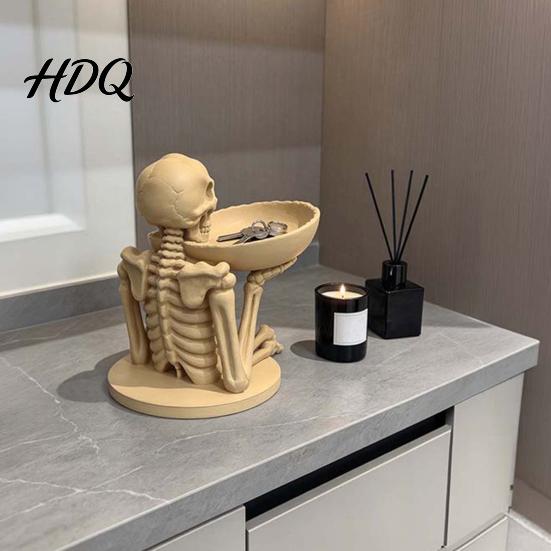 Festival Atmosphere Prop 3D Printed Skeleton Storage Tray Decorative Skull Desktop Organizer for Keys Jewelry Display Dish and Jewelry Unique Gothic