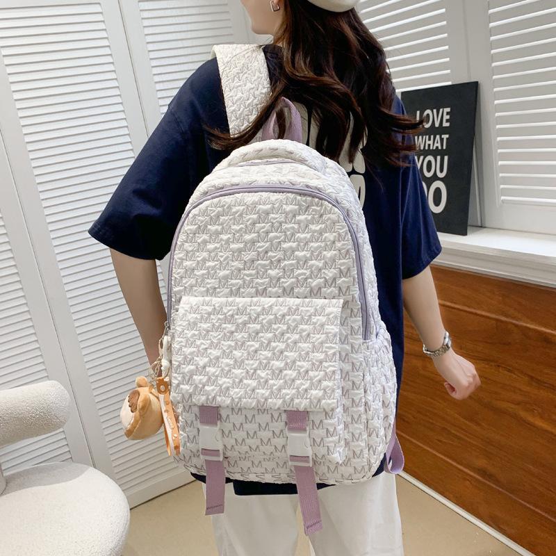 Junior high school student backpack new nylon letter student schoolbag large capacity simple backpack female