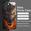 Golden Black Tiger Stripe Flame Pattern Tempered Glass Phone Case for IPhone 17 16 Pro Max 15 14 13 12 Mini 11 X XS 14Plus Cover