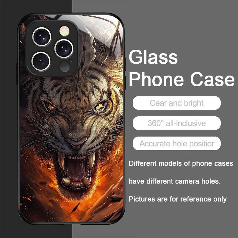 Golden Black Tiger Stripe Flame Pattern Tempered Glass Phone Case for IPhone 17 16 Pro Max 15 14 13 12 Mini 11 X XS 14Plus Cover