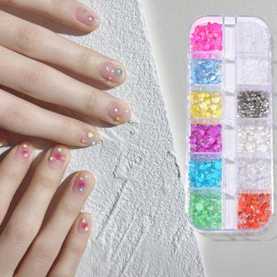 Yousheng 1 Set 3D Nail Art Charm 12 Grids Rhinestone Faux Pearl Bow Rose Flower Nail Design Jewelry DIY Crafts Nail Decoration