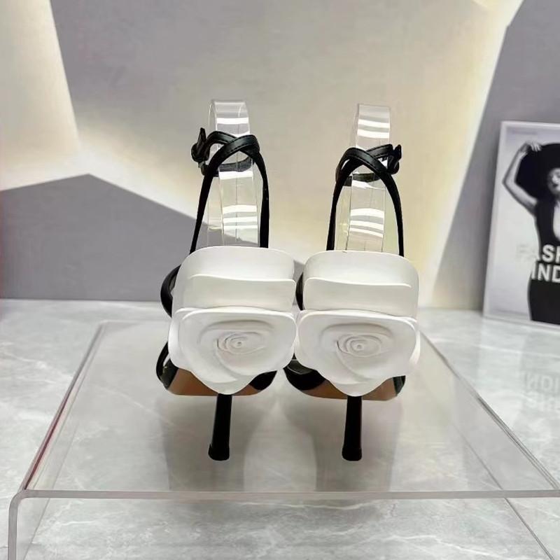 Fashion 2024 Summer Fashion Flower Decor High Qualtiy Leather Women Gladiator Sandals Shoes Sexy Narrow Band Thin High heels Party Shoes
