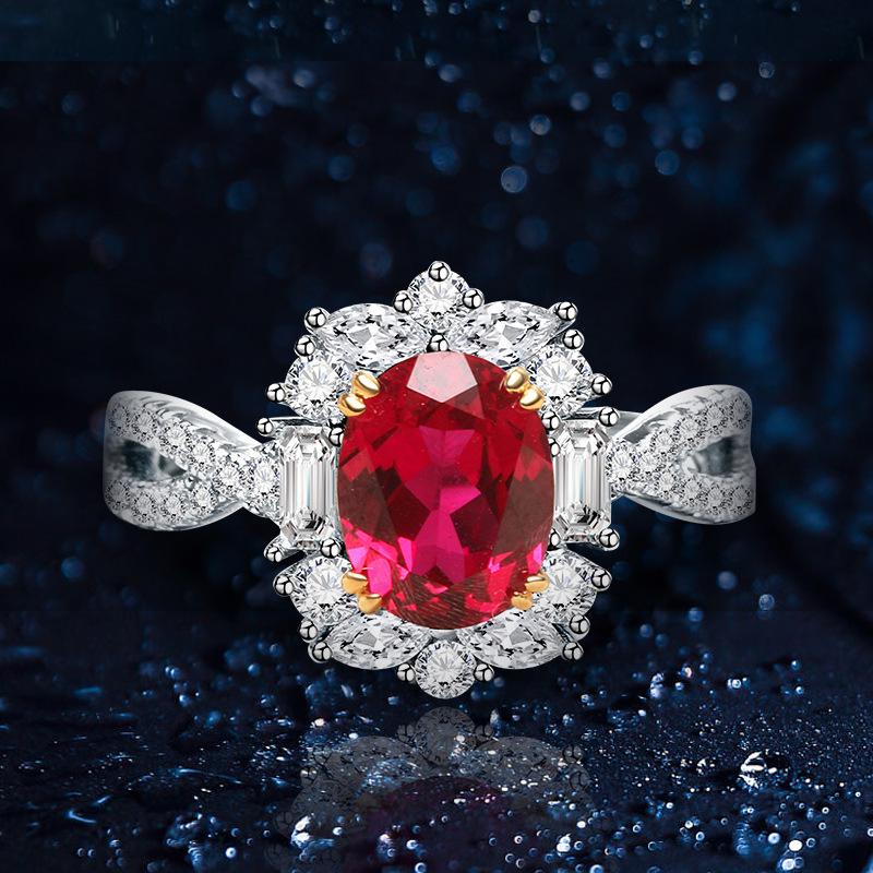 Luoxi Temple Jewelry Oval Pave Ring: Luxurious S925 Silver Egg-Shaped Design for Women.