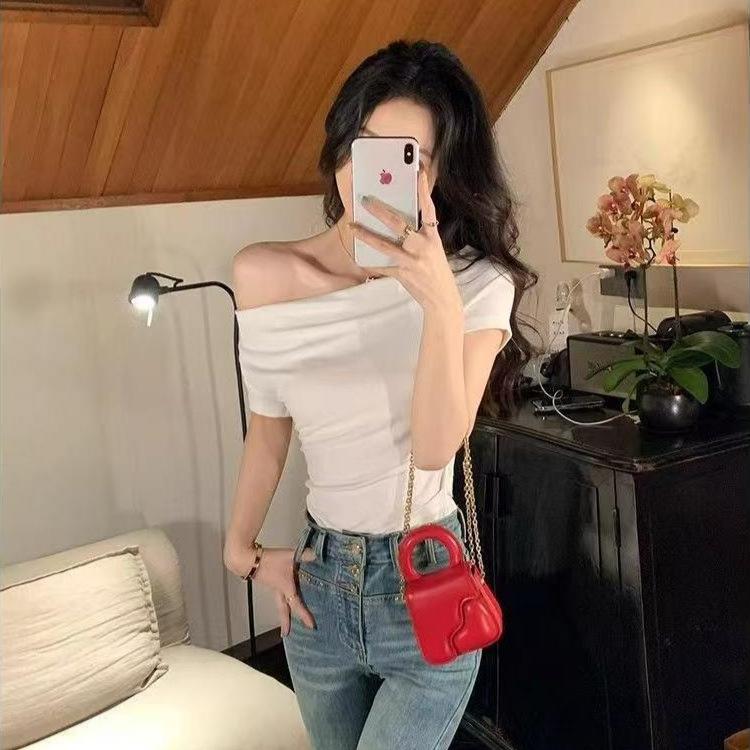 Design Swing Neck Short Sleeve T-Shirt Women's Summer New Waist Slim Fit Sweet Trend Top