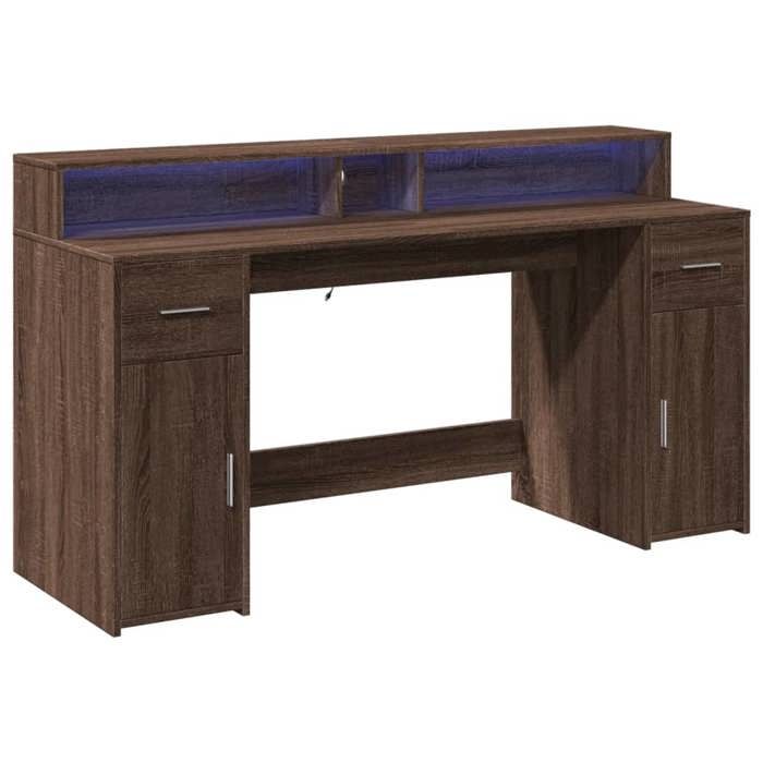 VidaXL Desk and LED Lights Brown Oak Engineered Wood, Work Desk, Study Desk, Home Office Desk, Desk 3309435