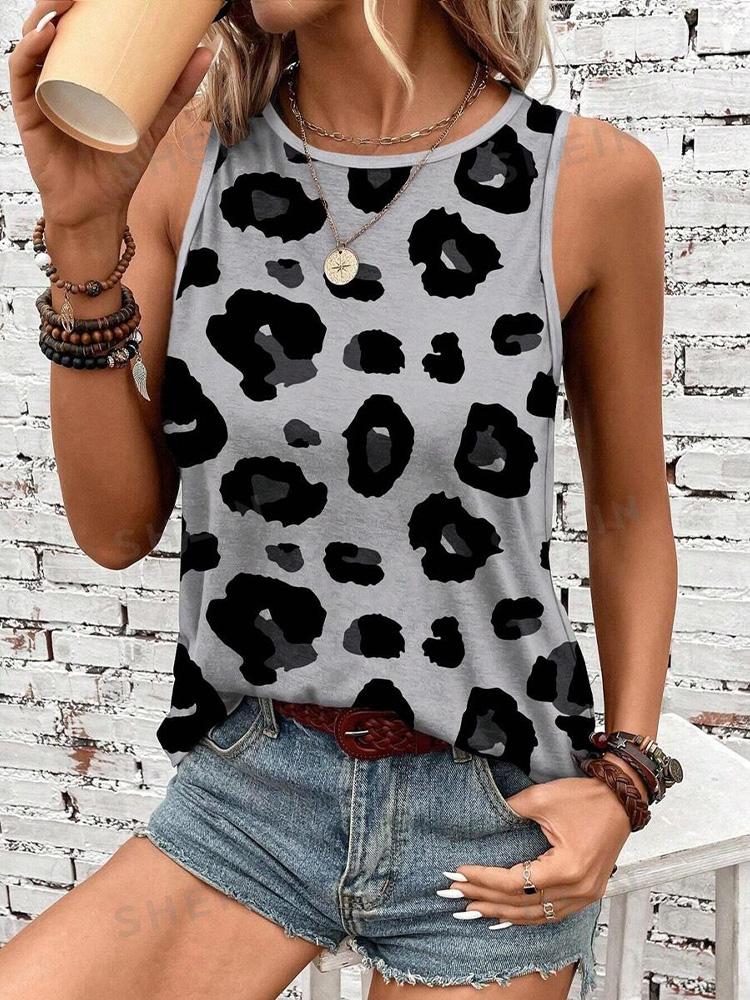 Outdoor Street Fashion Women's Sleeveless T-shirt Summer Casual Daily Crew Neck Tank Top Leopard Print Women's Elegant Tank Top