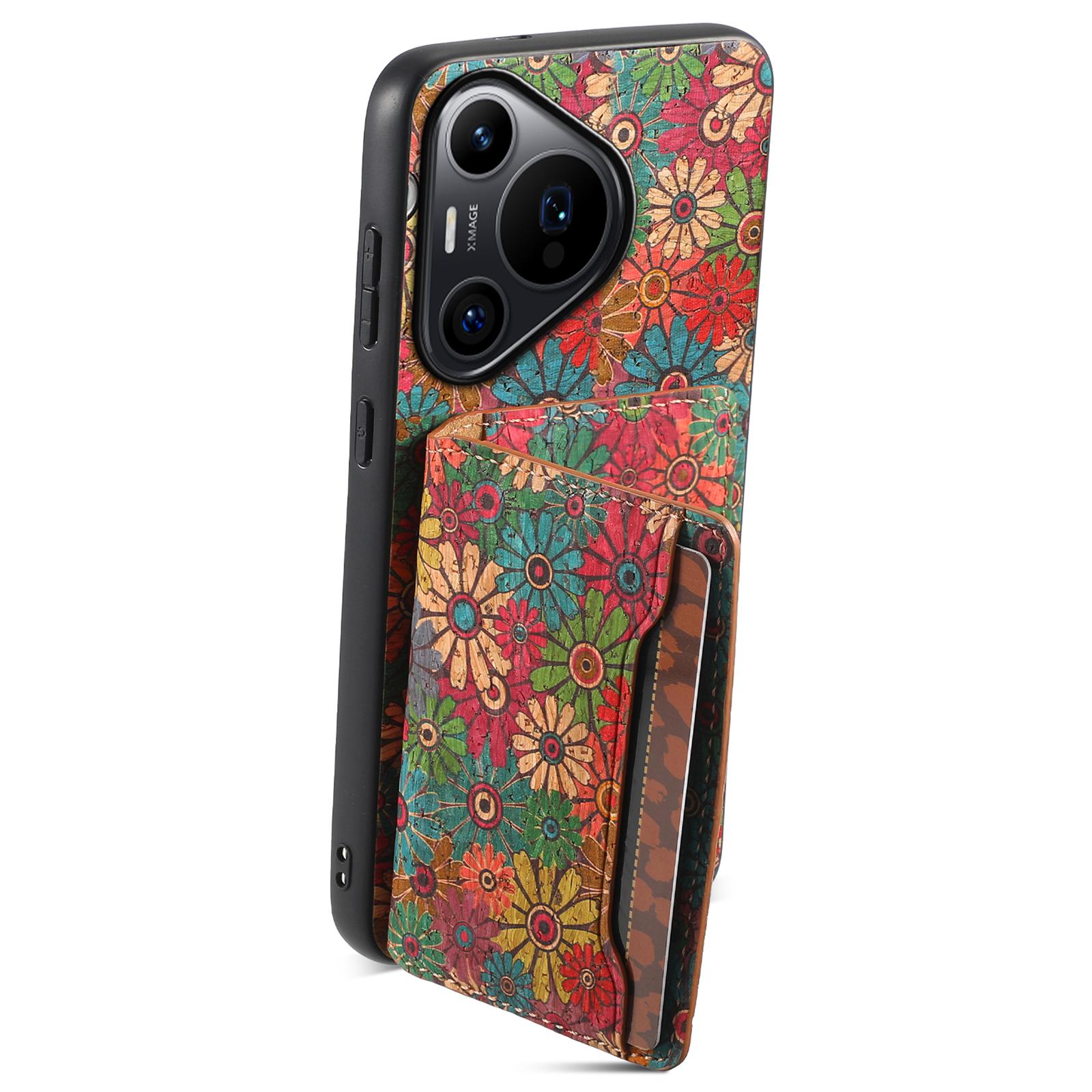 

For Huawei Pura 70 Pro/70 Pro+ Case Floral Pattern Hybrid Phone Cover with Card Slot Kickstand Spring/Green