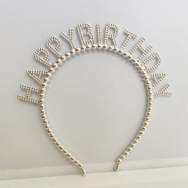 New Pearl Hair Band Happy Birthday English Letter Headband Children's Birthday Party Jewelry Gift Hair Accessories for Girls