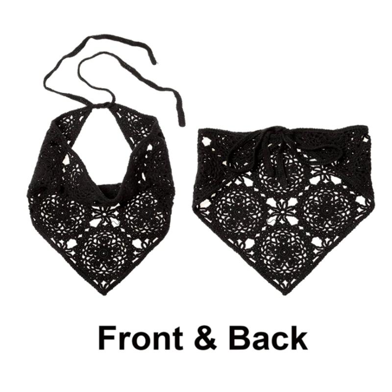 Florales Haar-Bandana Gestricktes Kopftuch Damen Bandana Handgefertigt Gehäkeltes Haartuch Dreieckiges Stirnband mit Bändern