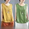 Débardeur d'été pour femmes, couleur unie, coutures, sans manches, col rond, ample